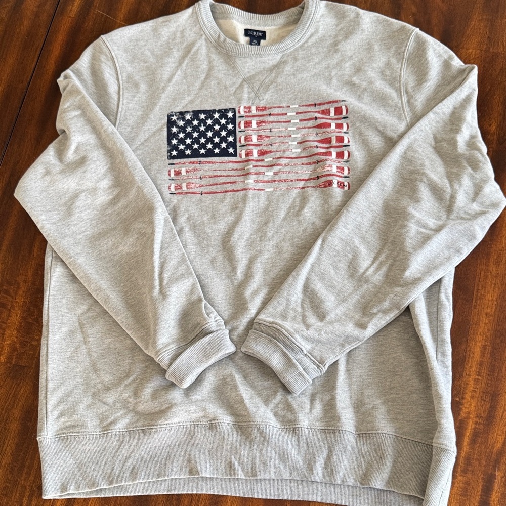 Jcrew Gray American Flag Crewneck Sweatshirt